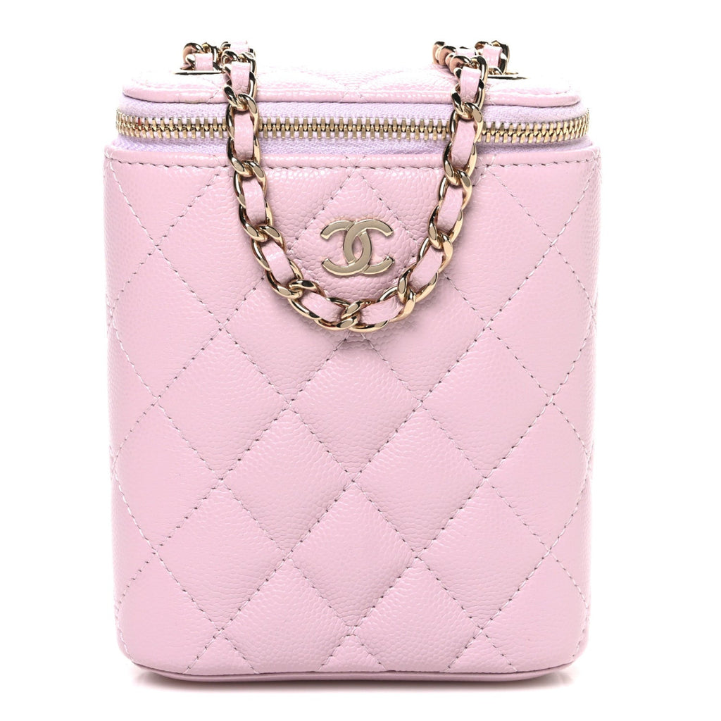 Caviar Quilted Small Vertical Coco Beauty Vanity Case With Chain Light Pink