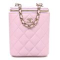 Caviar Quilted Small Vertical Coco Beauty Vanity Case With Chain Light Pink
