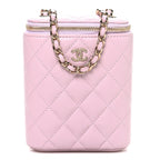 Caviar Quilted Small Vertical Coco Beauty Vanity Case With Chain Light Pink