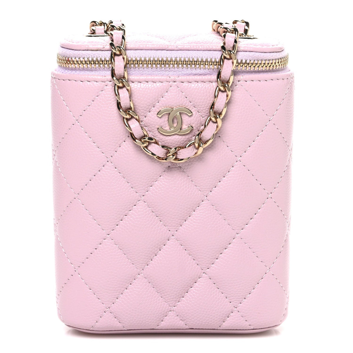 Caviar Quilted Small Vertical Coco Beauty Vanity Case With Chain Light Pink