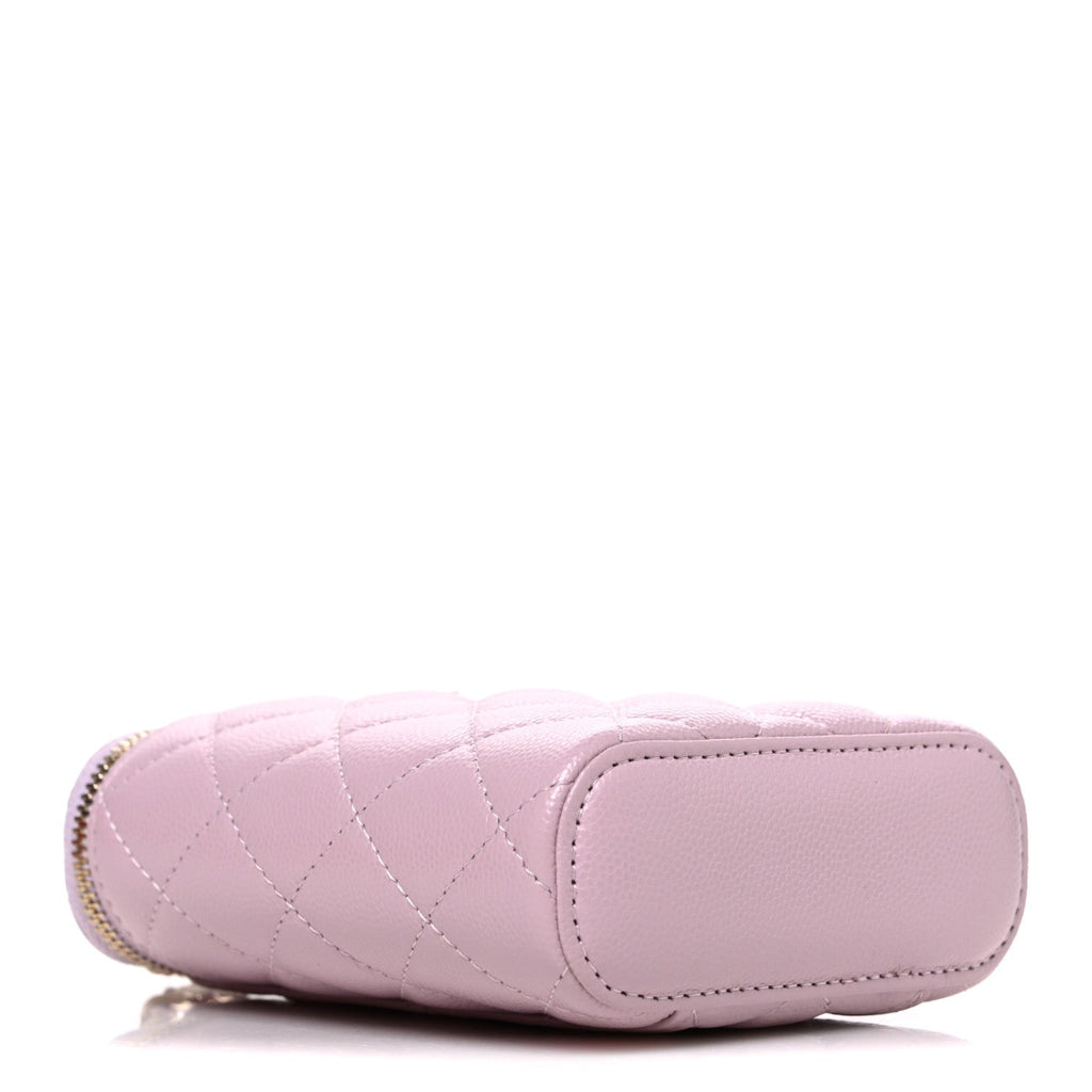Caviar Quilted Small Vertical Coco Beauty Vanity Case With Chain Light Pink