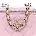 Caviar Quilted Small Vertical Coco Beauty Vanity Case With Chain Light Pink