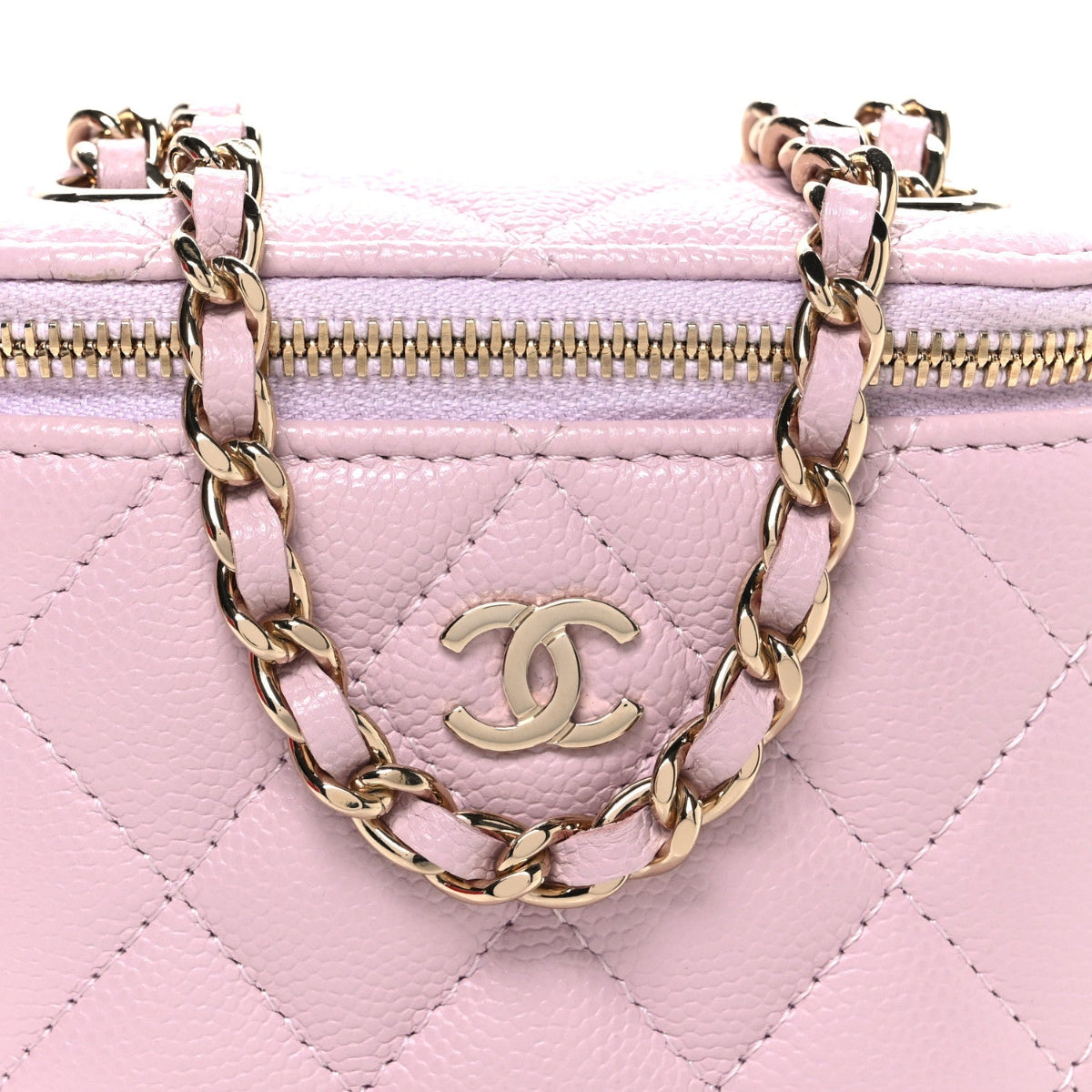 Caviar Quilted Small Vertical Coco Beauty Vanity Case With Chain Light Pink