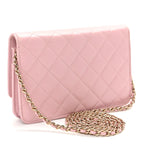 Caviar Quilted Studded CC Wallet on Chain WOC Light Pink