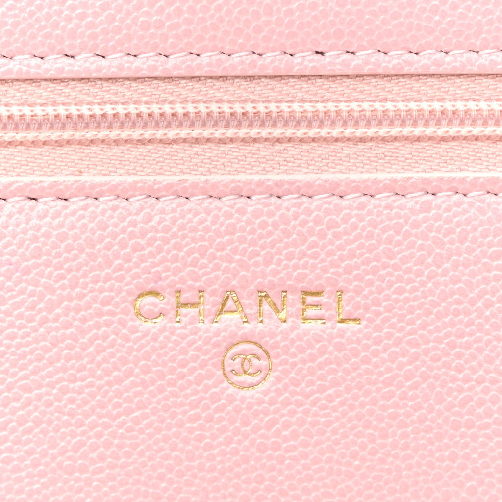 Caviar Quilted Studded CC Wallet on Chain WOC Light Pink