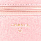 Caviar Quilted Studded CC Wallet on Chain WOC Light Pink