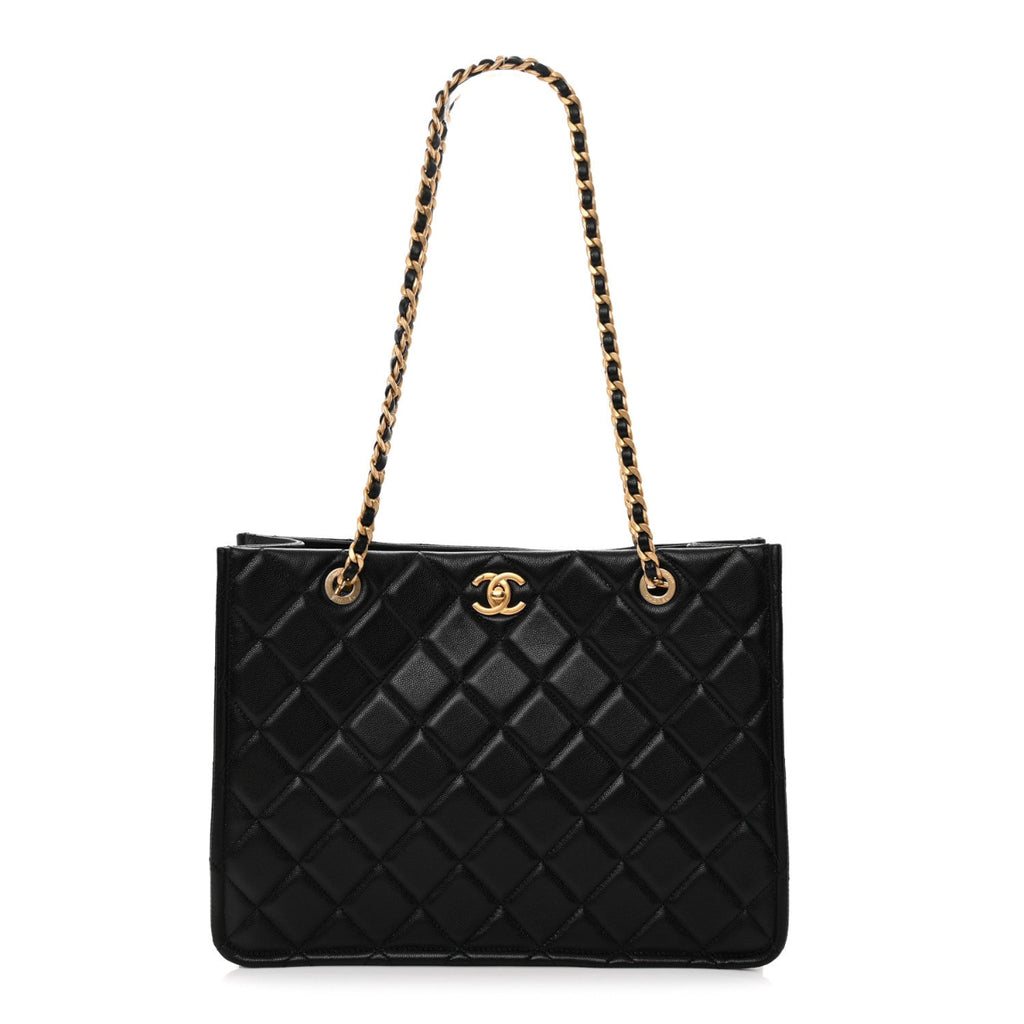 Caviar Quilted Sweet Classic Shopping Tote Black