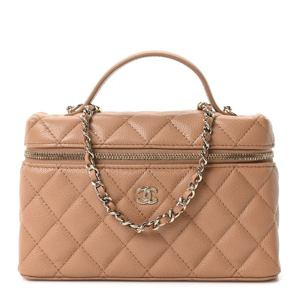 Caviar Quilted Top Handle Slim Vanity With Chain Brown