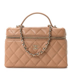 Caviar Quilted Top Handle Slim Vanity With Chain Brown