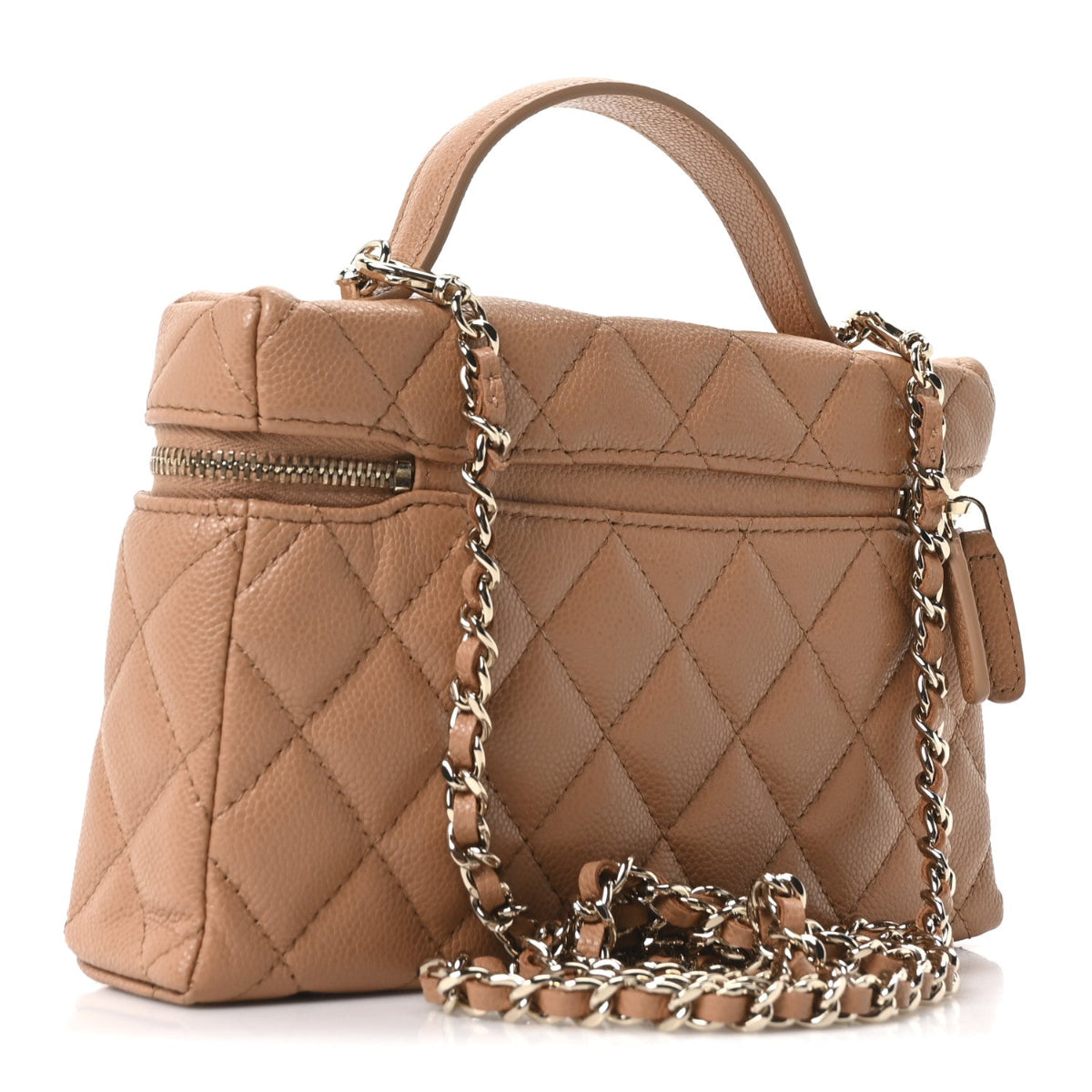 Caviar Quilted Top Handle Slim Vanity With Chain Brown