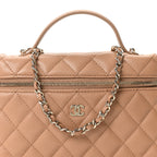Caviar Quilted Top Handle Slim Vanity With Chain Brown