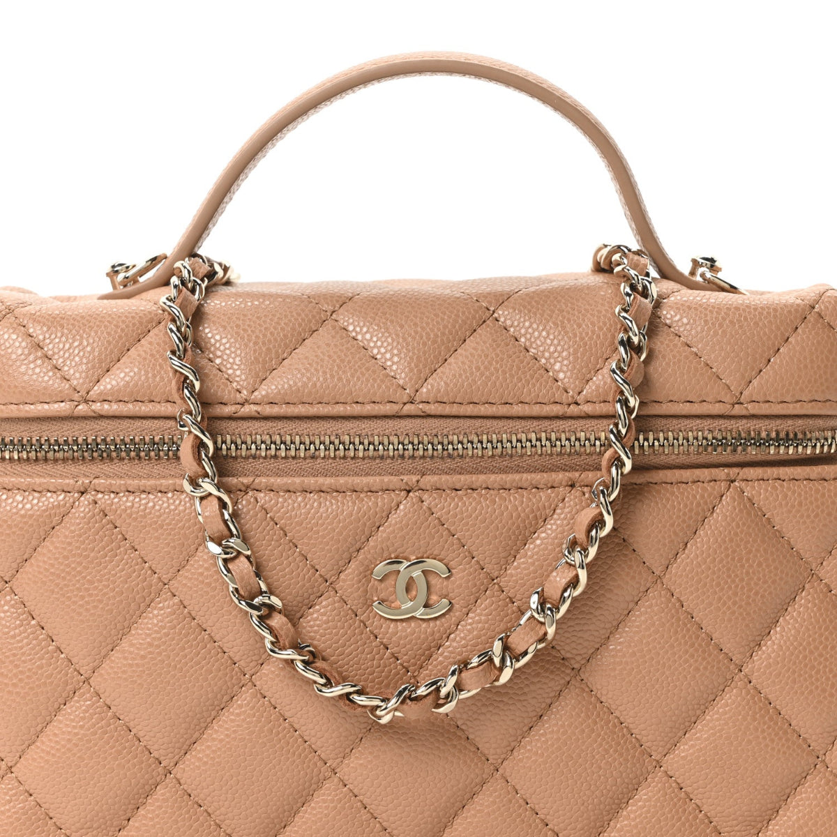 Caviar Quilted Top Handle Slim Vanity With Chain Brown