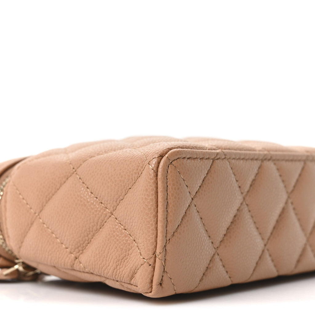 Caviar Quilted Top Handle Slim Vanity With Chain Brown