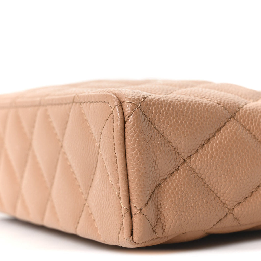 Caviar Quilted Top Handle Slim Vanity With Chain Brown