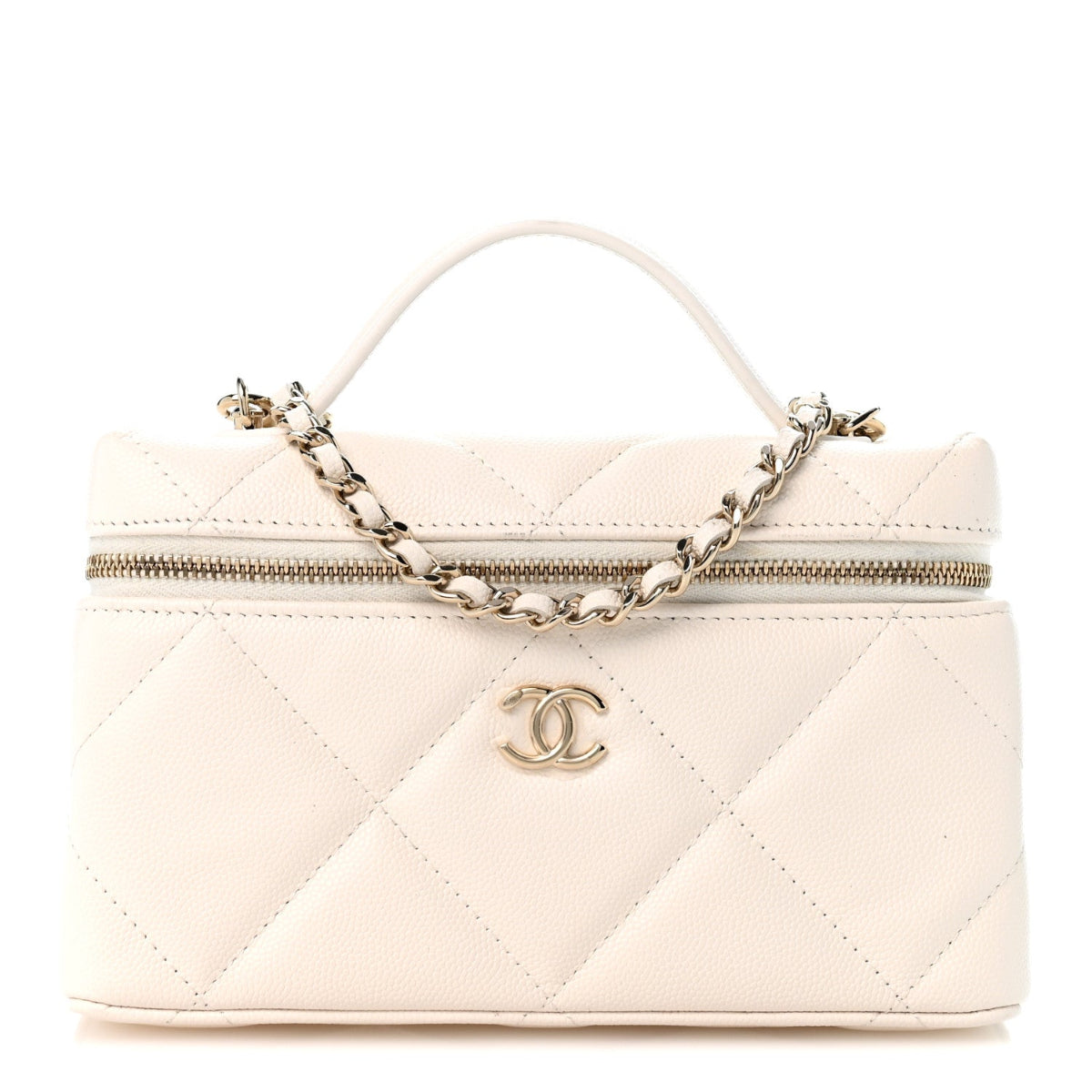 Caviar Quilted Top Handle Slim Vanity With Chain White
