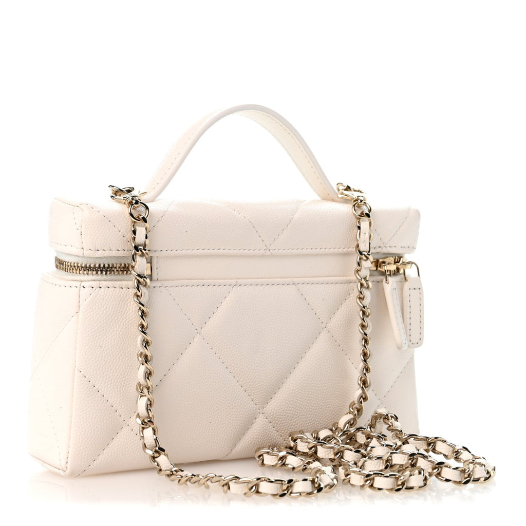 Caviar Quilted Top Handle Slim Vanity With Chain White