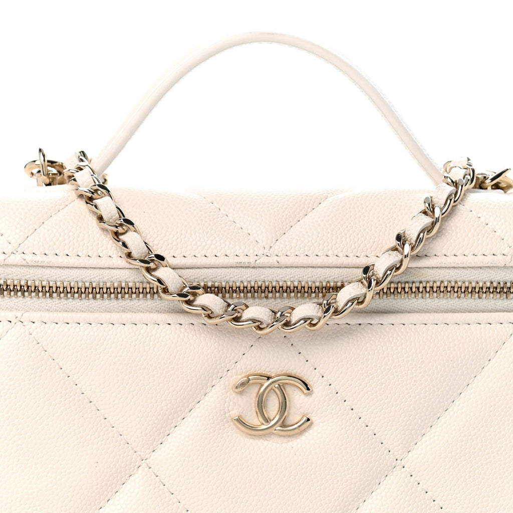 Caviar Quilted Top Handle Slim Vanity With Chain White