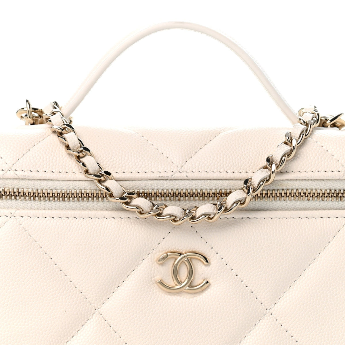 Caviar Quilted Top Handle Slim Vanity With Chain White