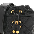 Caviar Quilted Twist Your Buttons Mini Bucket Bag Black