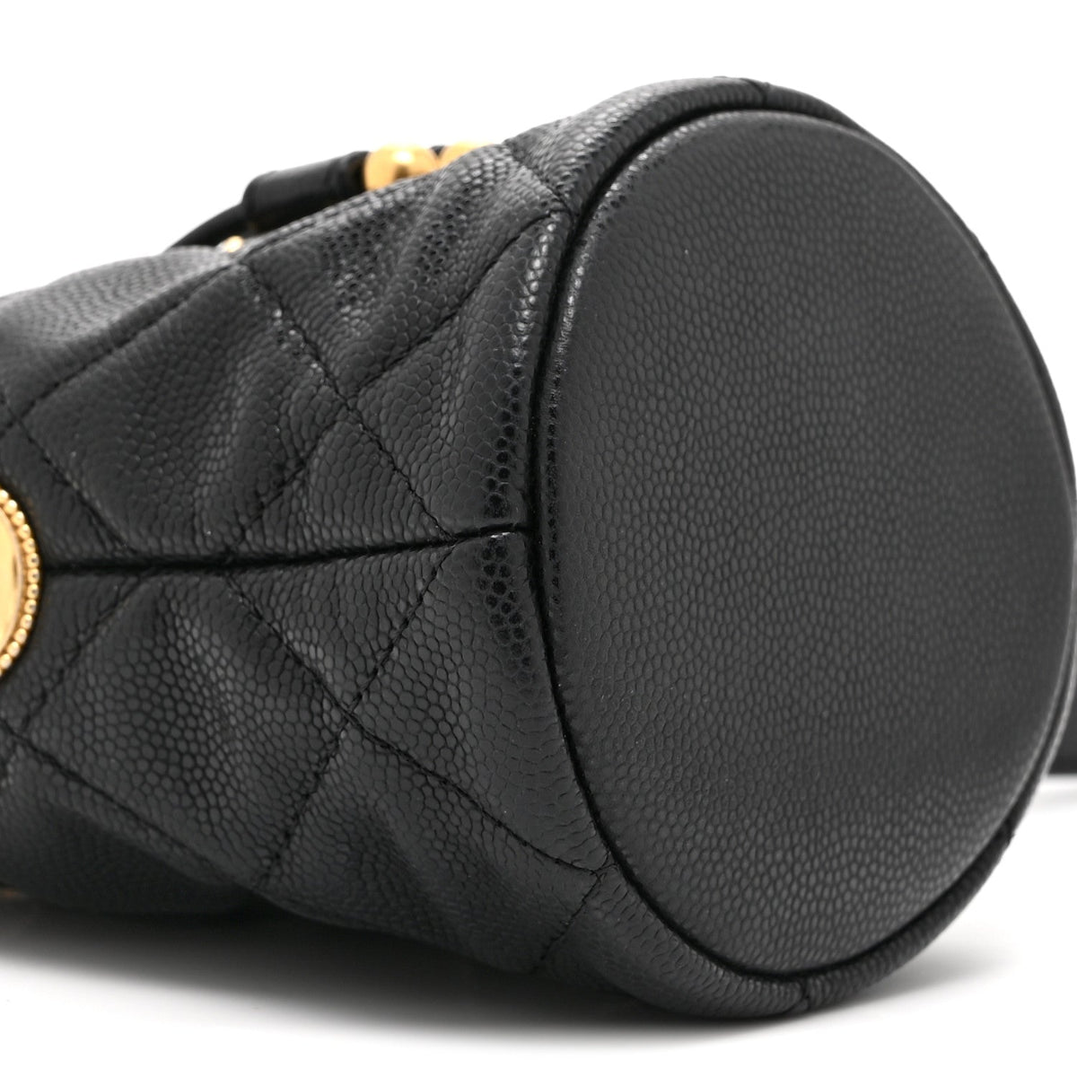 Caviar Quilted Twist Your Buttons Mini Bucket Bag Black