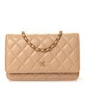 Caviar Quilted Wallet on Chain WOC Beige