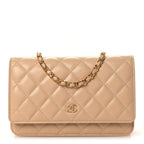 Caviar Quilted Wallet on Chain WOC Beige