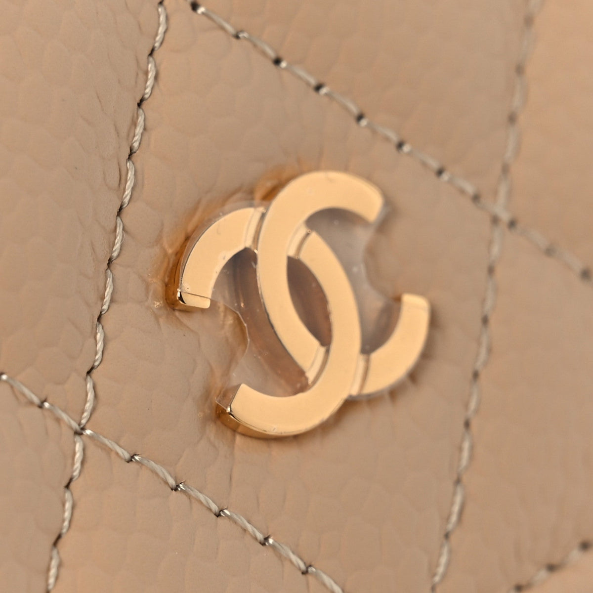 Caviar Quilted Wallet on Chain WOC Beige