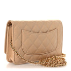 Caviar Quilted Wallet on Chain WOC Beige