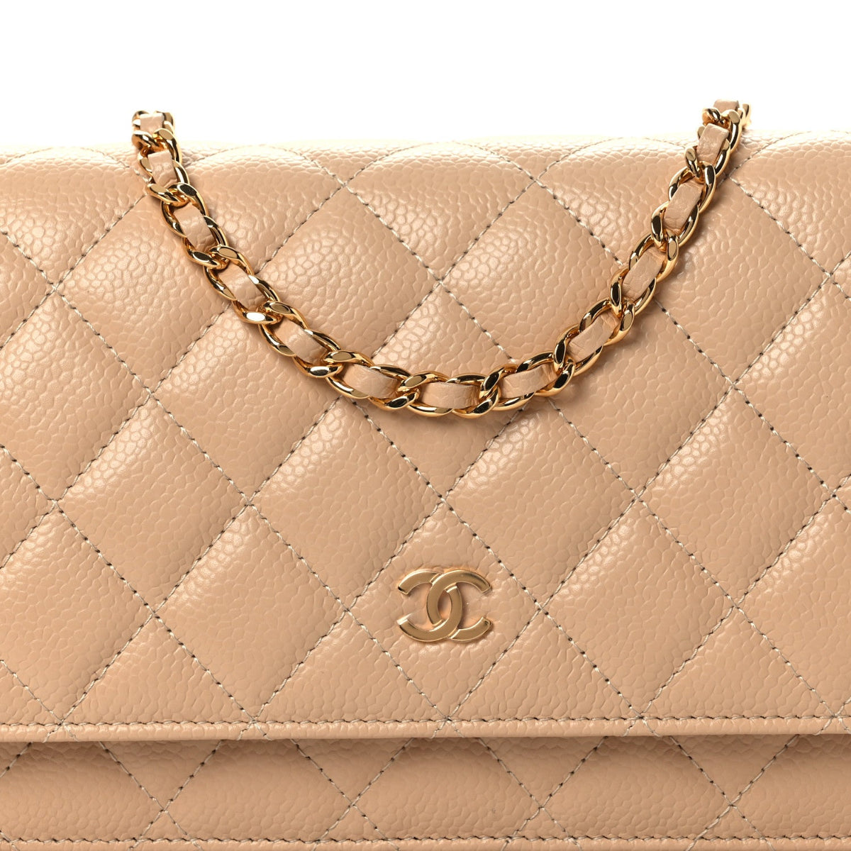 Caviar Quilted Wallet on Chain WOC Beige