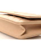 Caviar Quilted Wallet on Chain WOC Beige