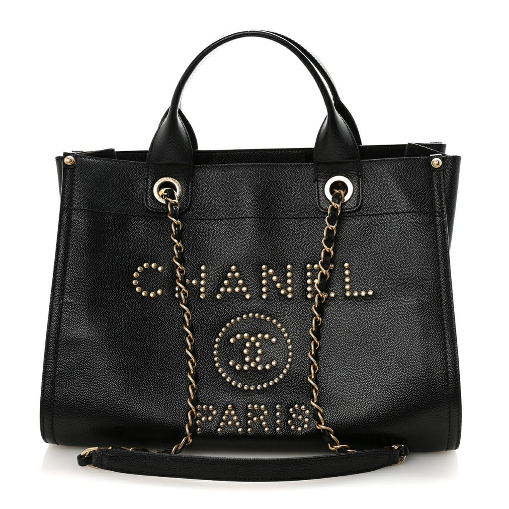 Caviar Small Studded Deauville Tote Black