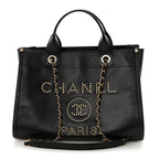 Caviar Small Studded Deauville Tote Black