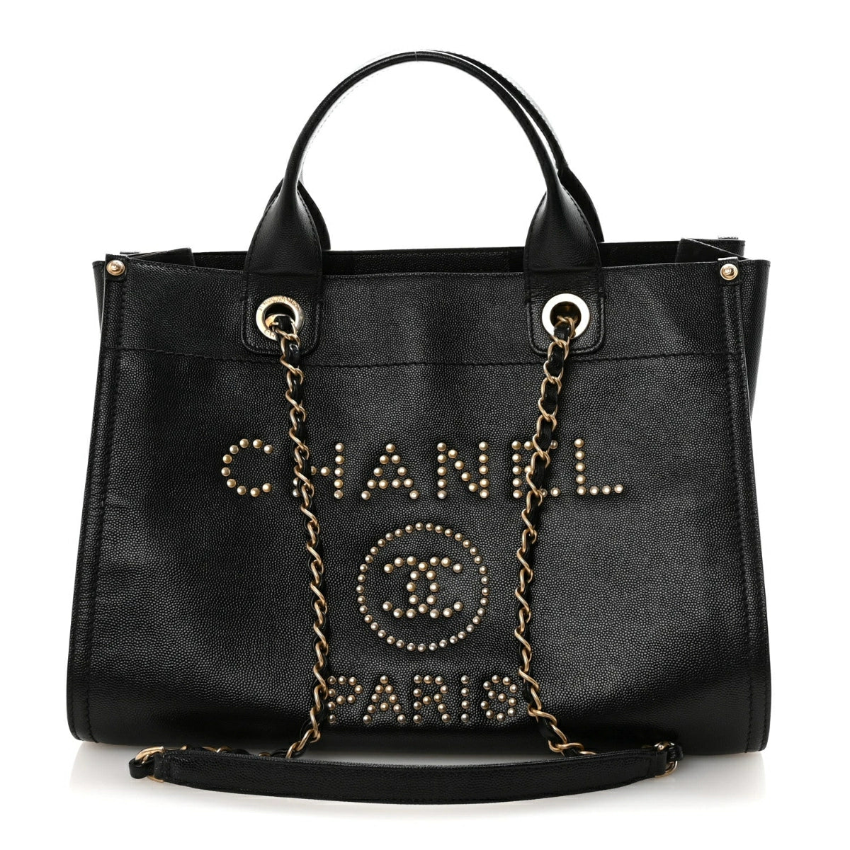 Caviar Small Studded Deauville Tote Black