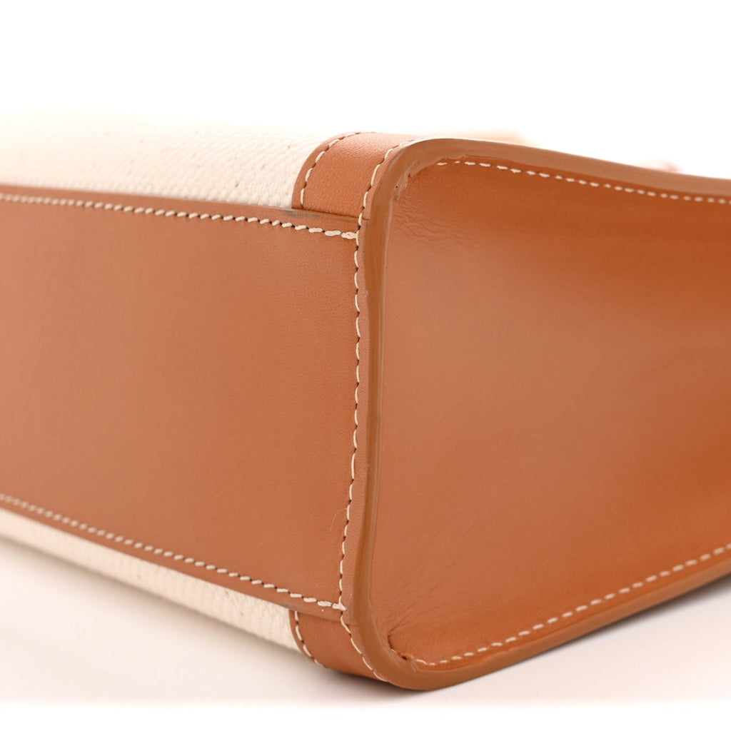 Canvas Calfskin Logo Print Vertical Cabas Natural Tan