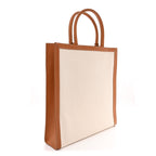 Canvas Calfskin Logo Print Vertical Cabas Natural Tan
