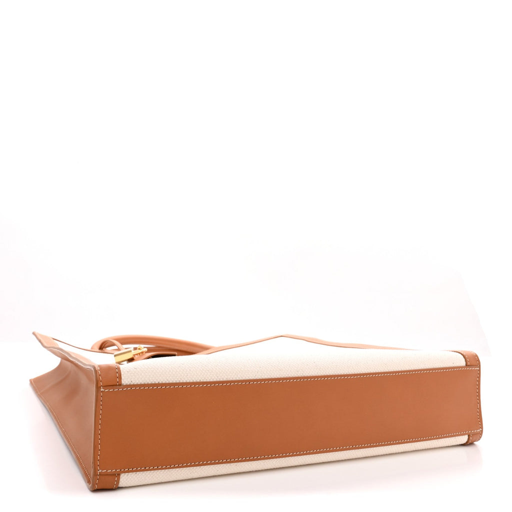 Canvas Calfskin Logo Print Vertical Cabas Natural Tan