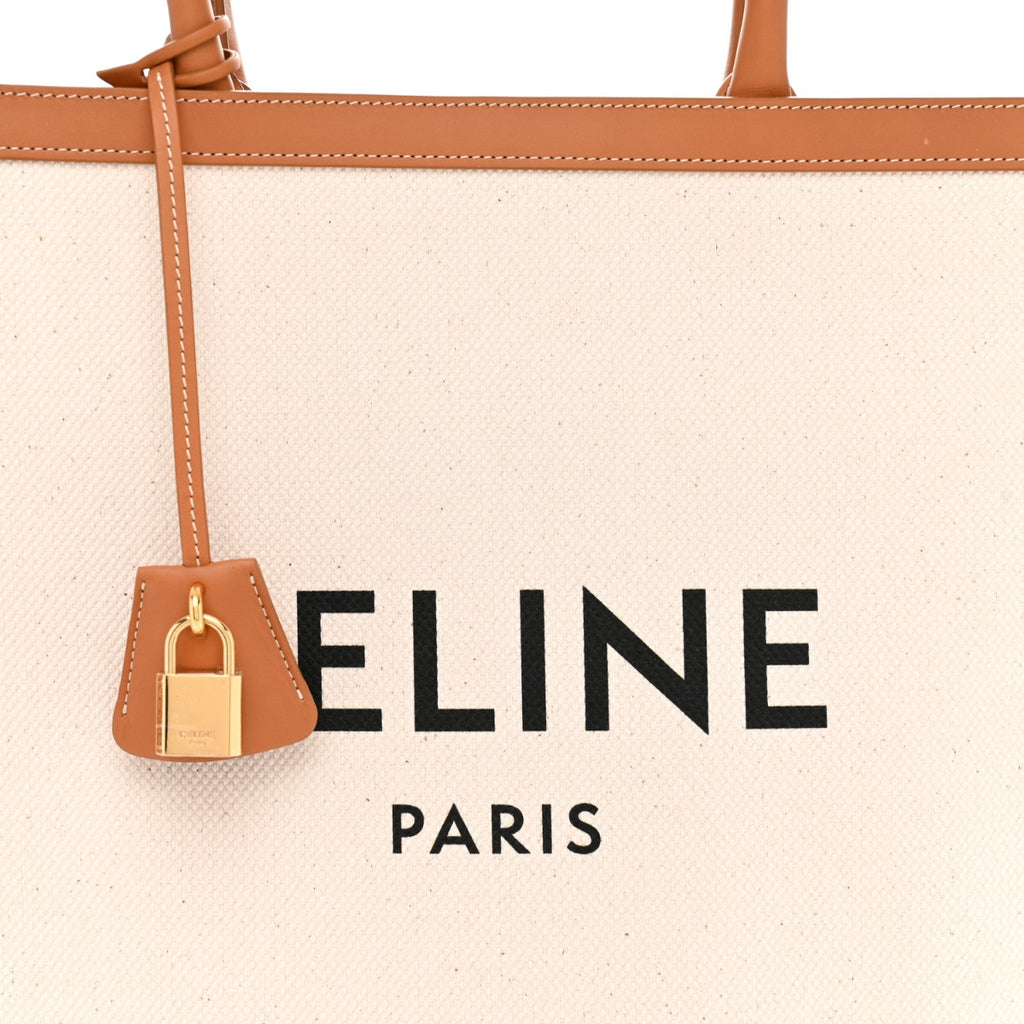 Canvas Calfskin Logo Print Vertical Cabas Natural Tan