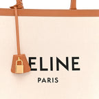 Canvas Calfskin Logo Print Vertical Cabas Natural Tan