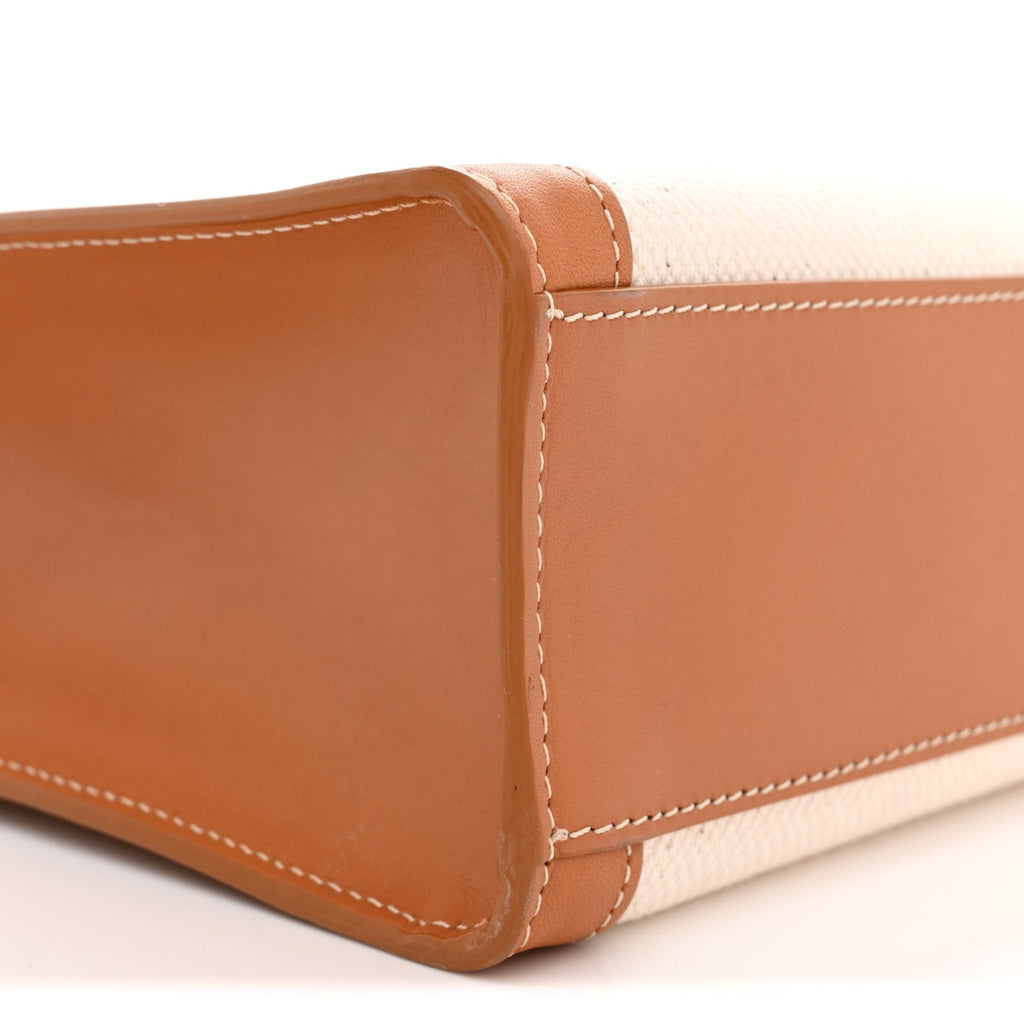Canvas Calfskin Logo Print Vertical Cabas Natural Tan