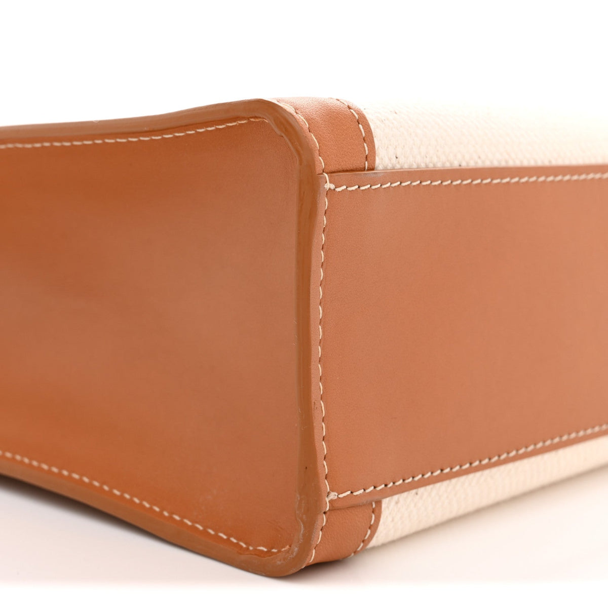Canvas Calfskin Logo Print Vertical Cabas Natural Tan