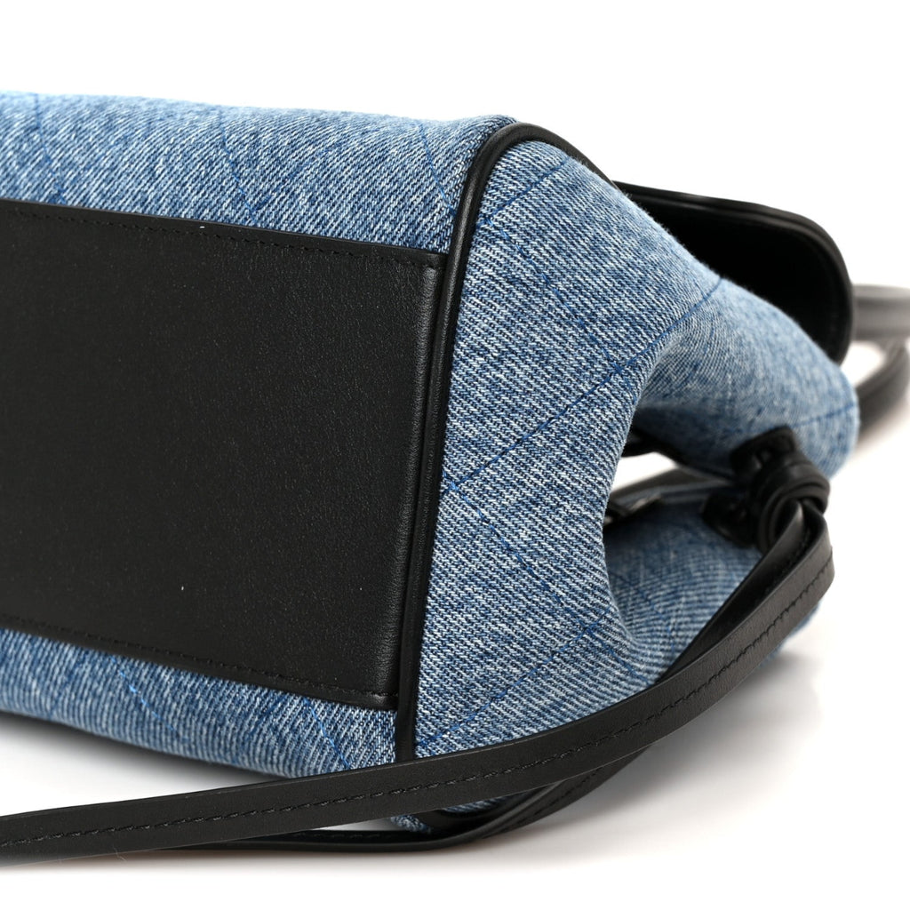 Calfskin Denim Stitched Urban Essentials Small Shopping Bag Blue Black