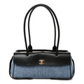 Calfskin Denim Stitched Urban Essentials Small Shopping Bag Blue Black