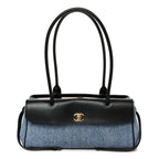 Calfskin Denim Stitched Urban Essentials Small Shopping Bag Blue Black