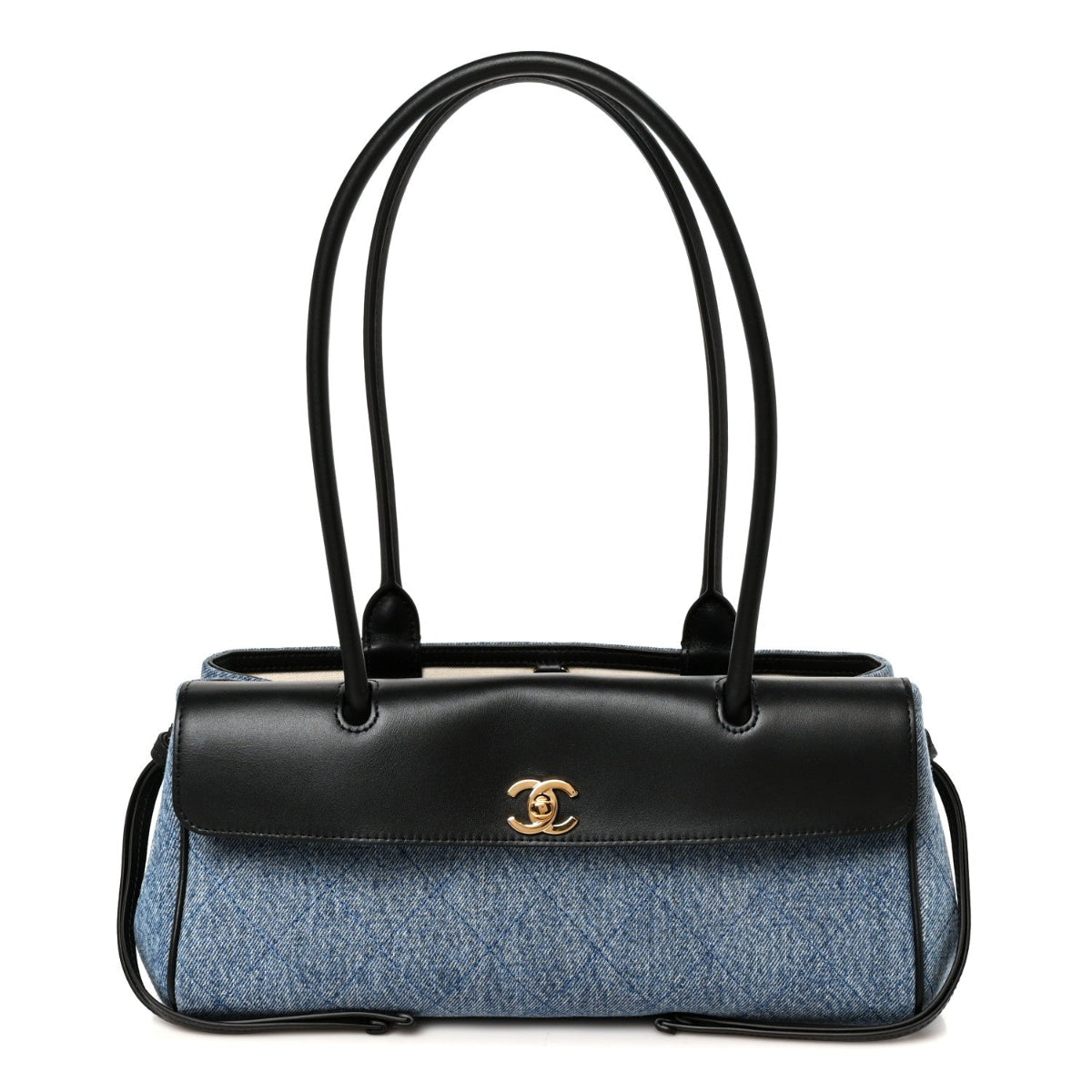 Calfskin Denim Stitched Urban Essentials Small Shopping Bag Blue Black