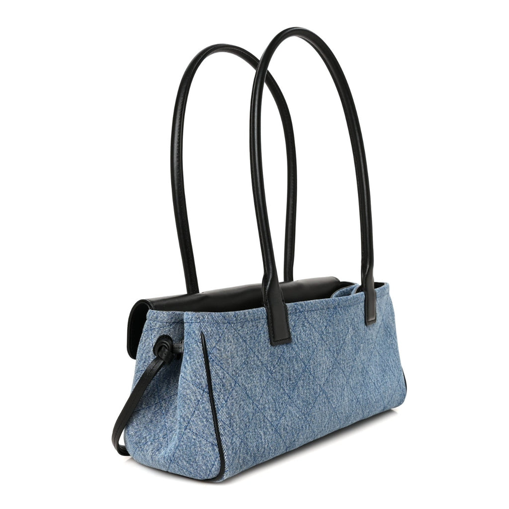 Calfskin Denim Stitched Urban Essentials Small Shopping Bag Blue Black