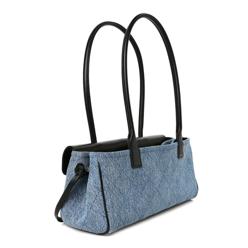 Calfskin Denim Stitched Urban Essentials Small Shopping Bag Blue Black