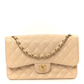 Caviar Quilted Jumbo Double Flap Beige