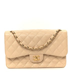 Caviar Quilted Jumbo Double Flap Beige