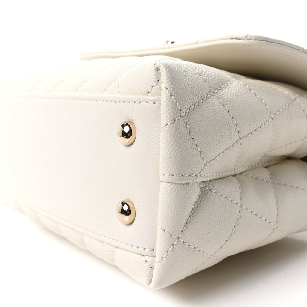 Caviar Quilted Mini Coco Handle Flap White