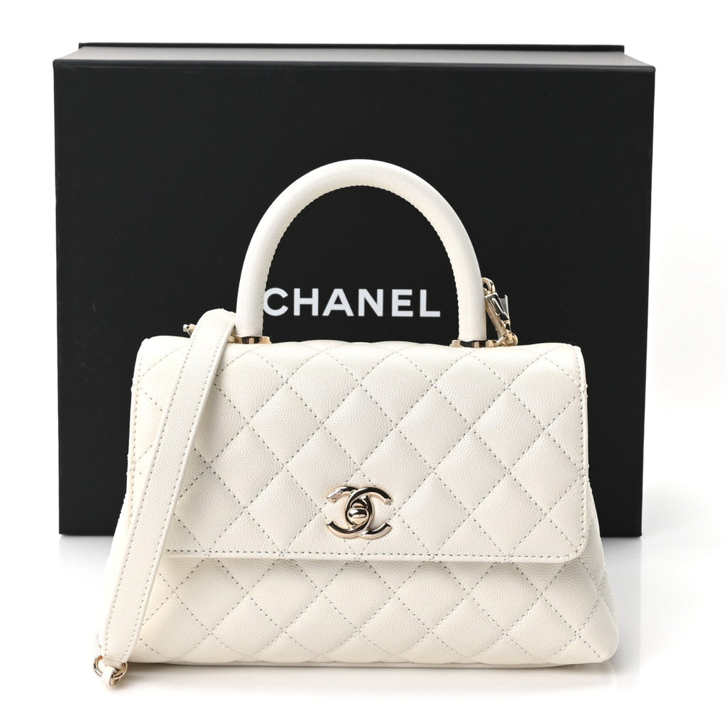 Caviar Quilted Mini Coco Handle Flap White